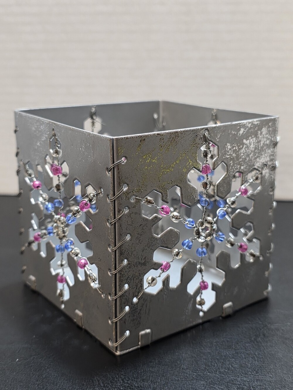 Snowflake Metal Candle Holder with Beaded Accents - Silver Tealight